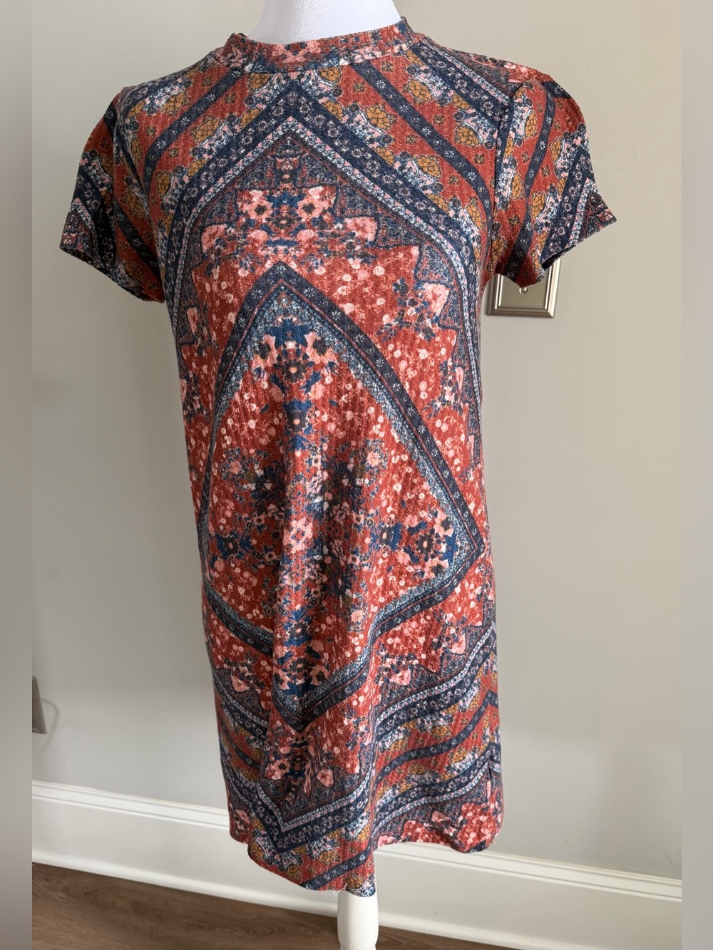 Altar'd State Rust and Navy Patterned Tee Dress boho